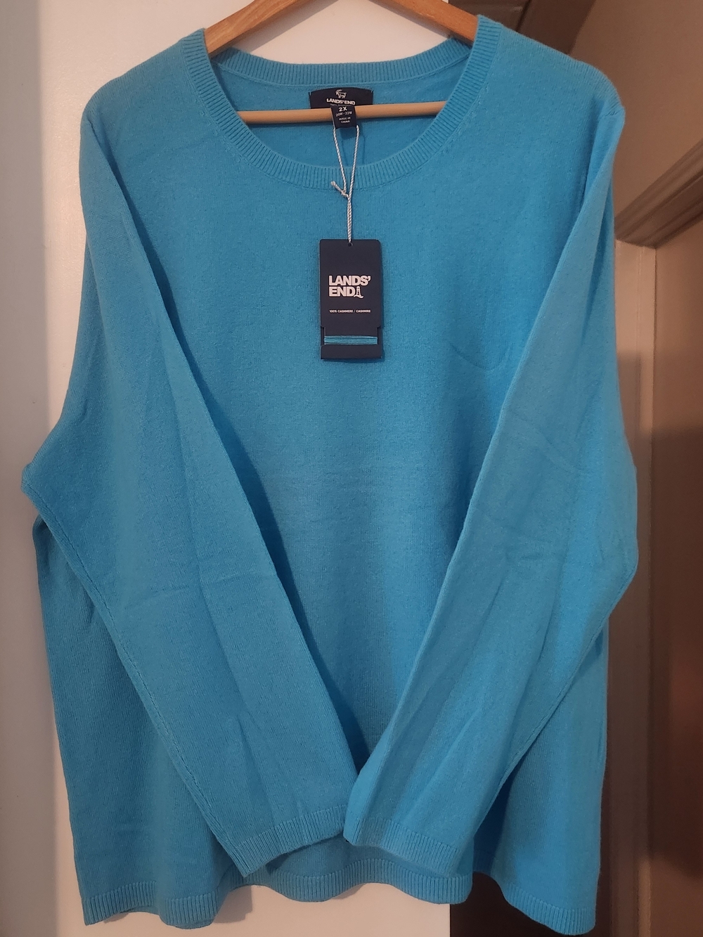 ~NEW~ Lands End 100% Cashmere Sweater Women's 2X 20W - 22W Blue Cyan Turquoise